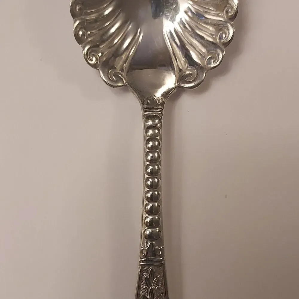Rogers and Hamilton Antique Silver plate Sugar Spoon Scalloped Edge 6 inch